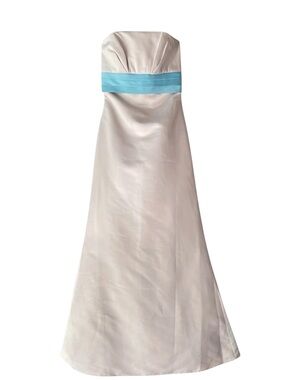 Eden Maids Strapless Long Bridesmaids Dress Gown Gray-Beige Blue Size 2